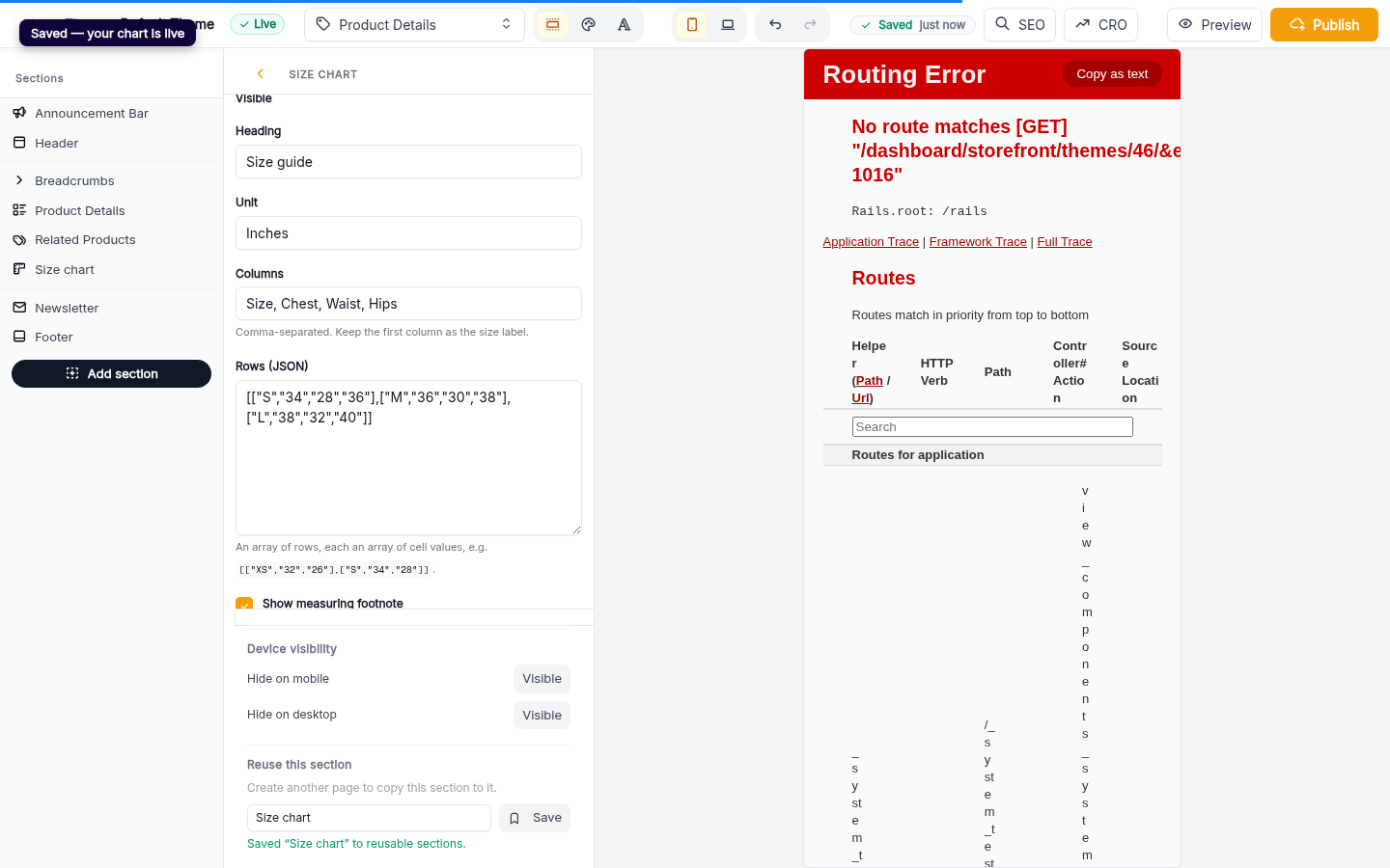 Adding a size chart to your store: step 5 (web)