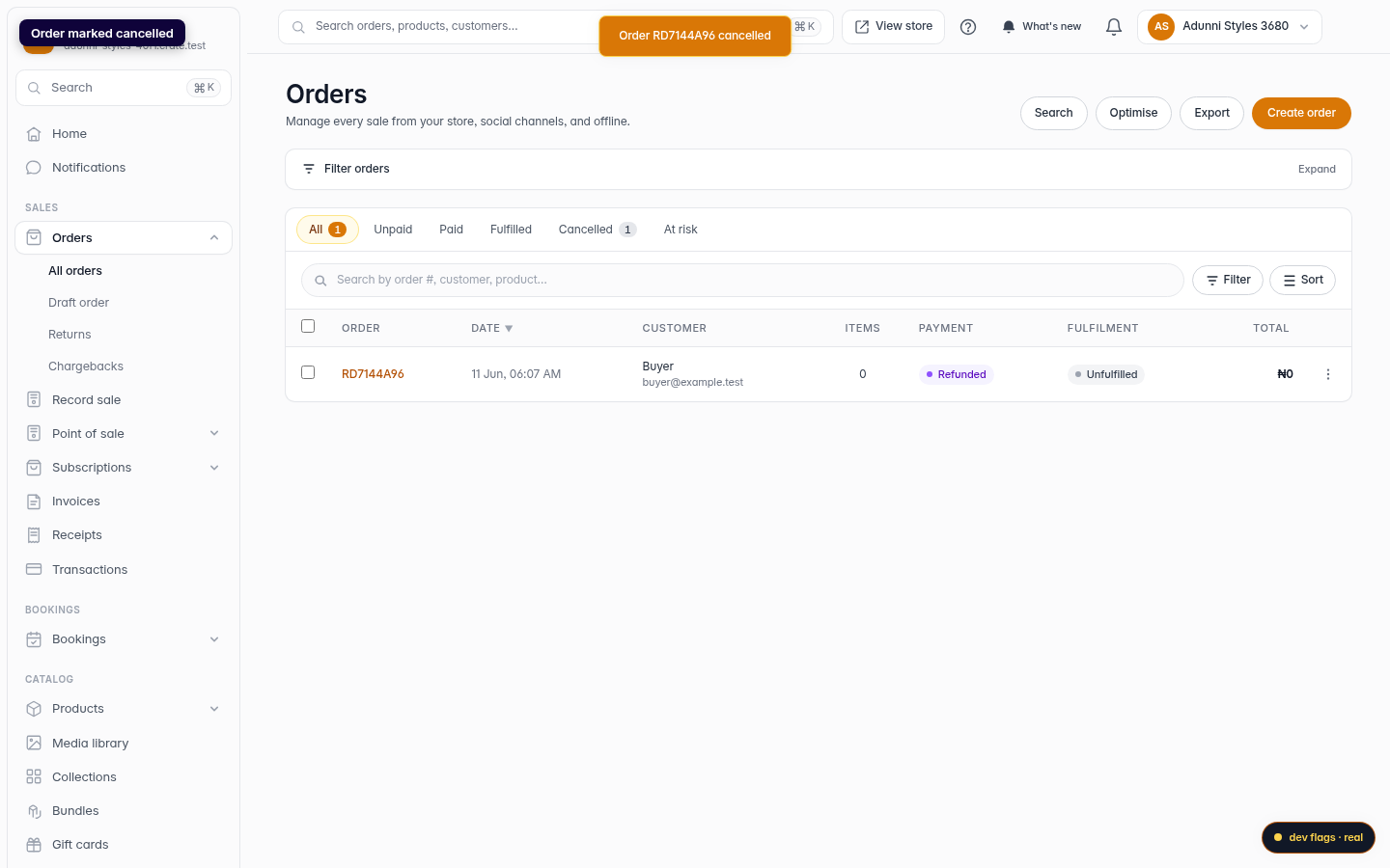 Cancelling a paid order: step 5 (web)