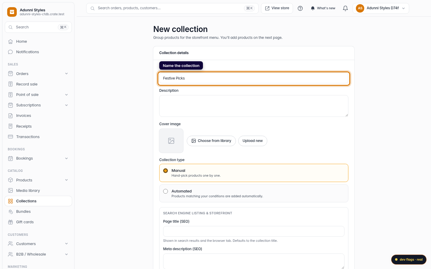 Creating and adding products to a collection: step 3 (web)