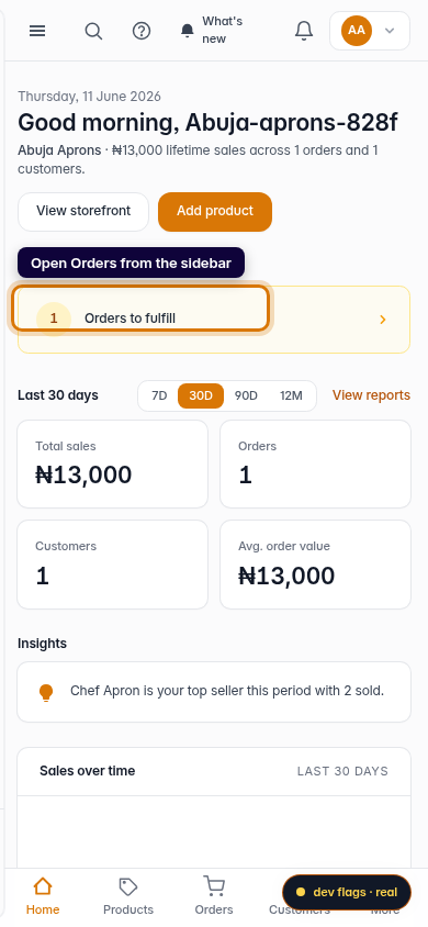 Export your orders: step 1 (mobile)