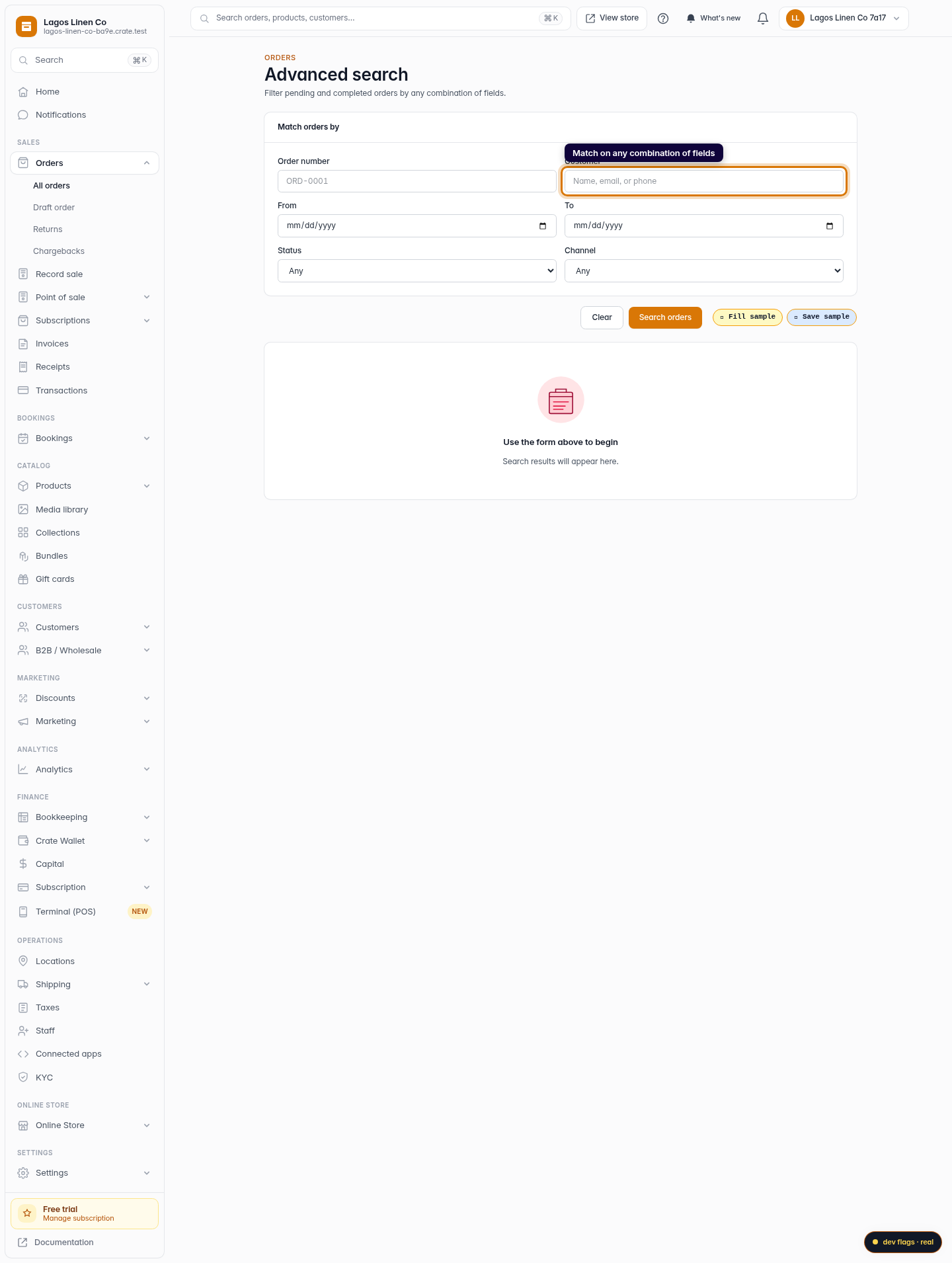 Finding existing orders: step 4 (web)