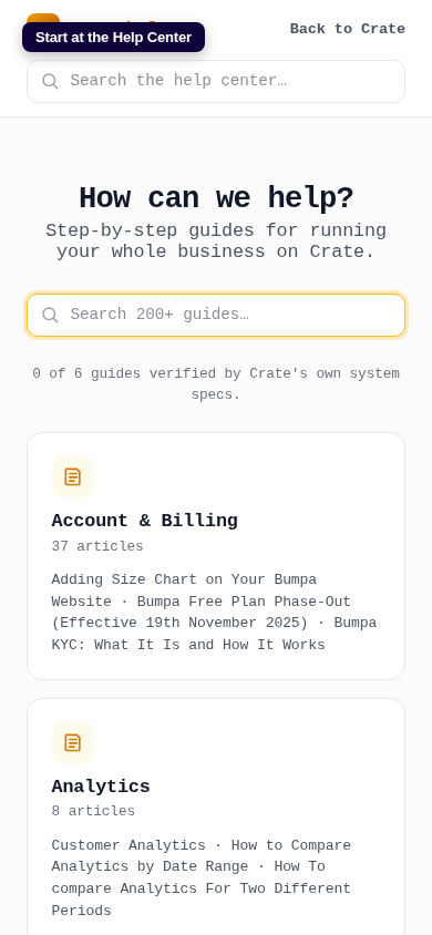 Contact Crate support: step 1 (mobile)