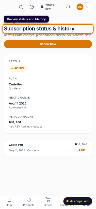 Check your subscription status and history: step 4 (mobile)