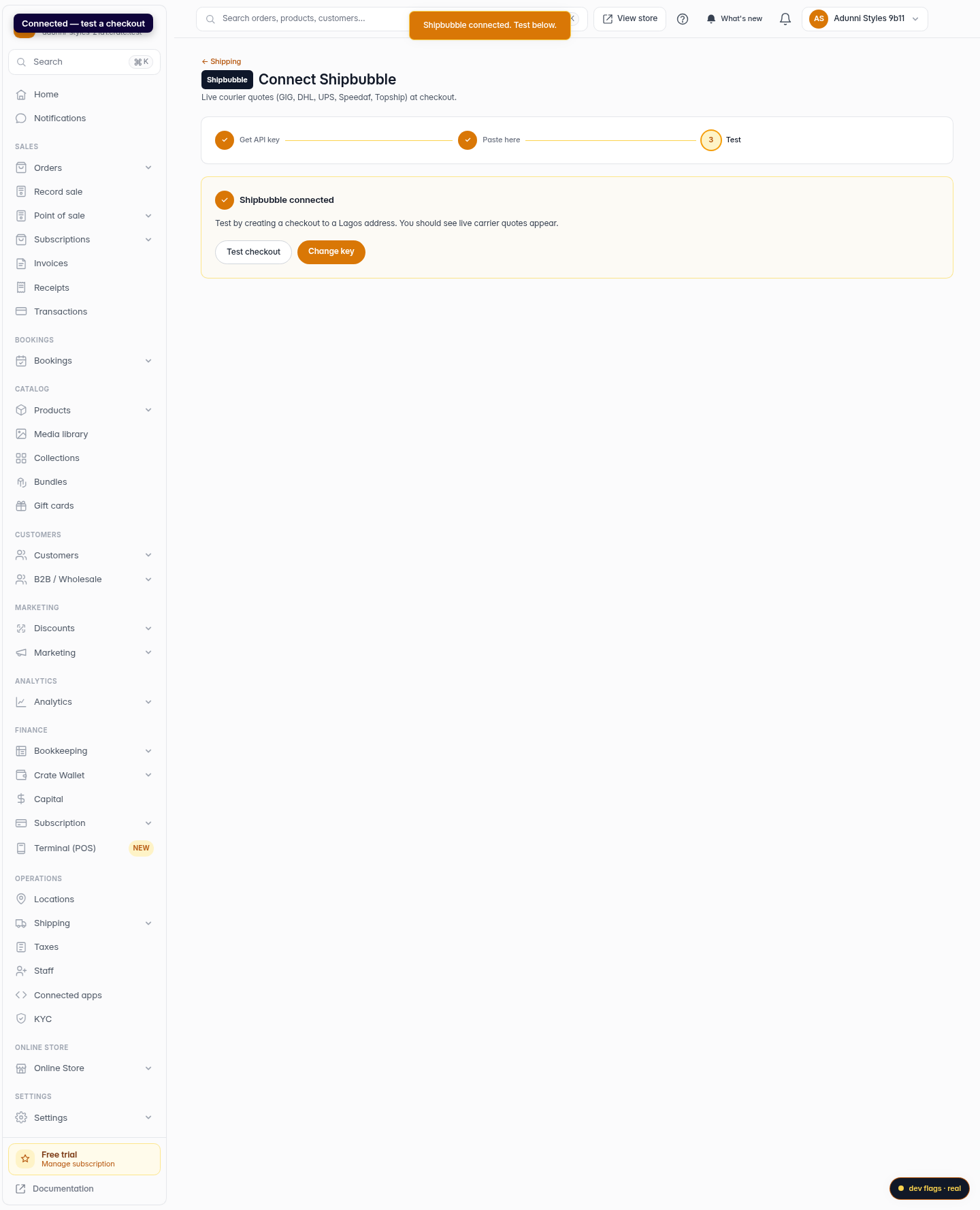 Connect Shipbubble for live shipping rates: step 4 (web)