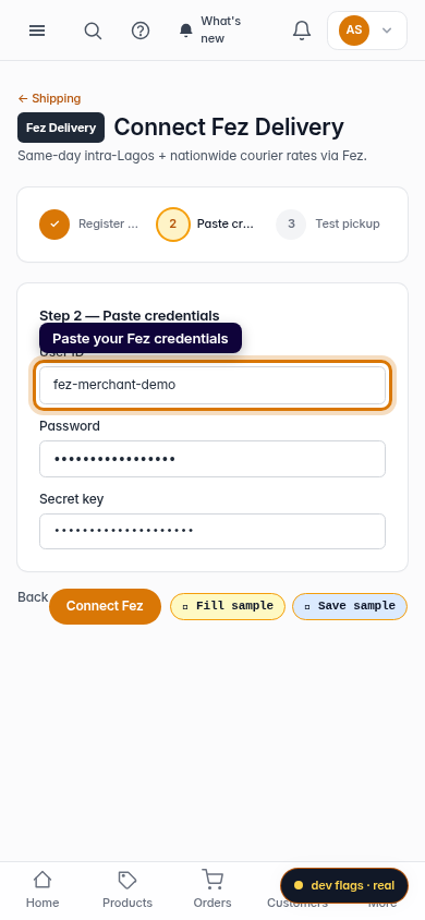 Connect Fez Delivery: step 3 (mobile)