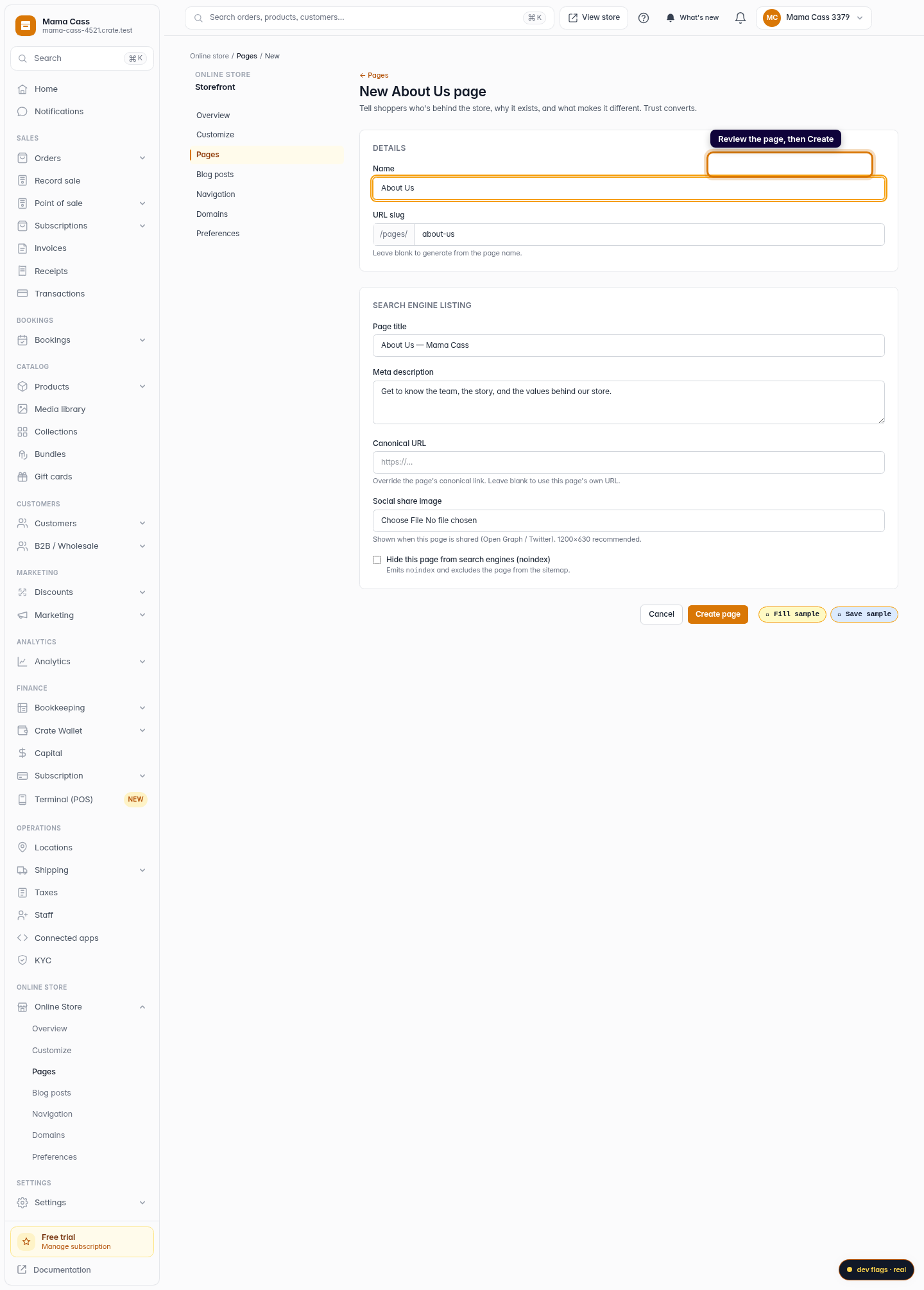 Create an About Us page: step 4 (web)