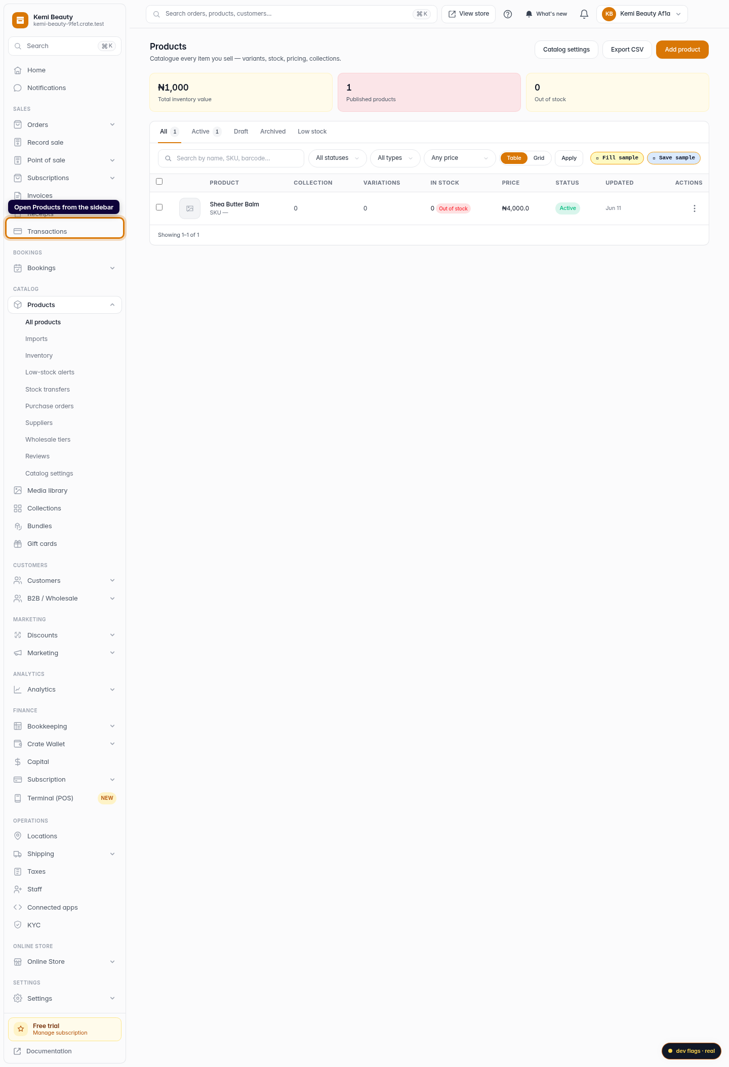 Edit and delete products: step 1 (web)