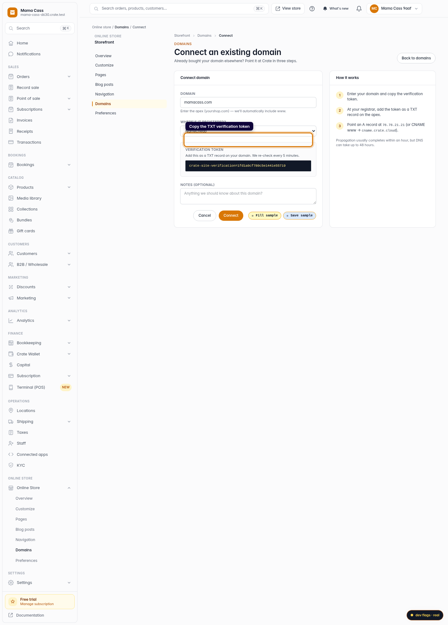 Integrate a domain you already own: step 4 (web)