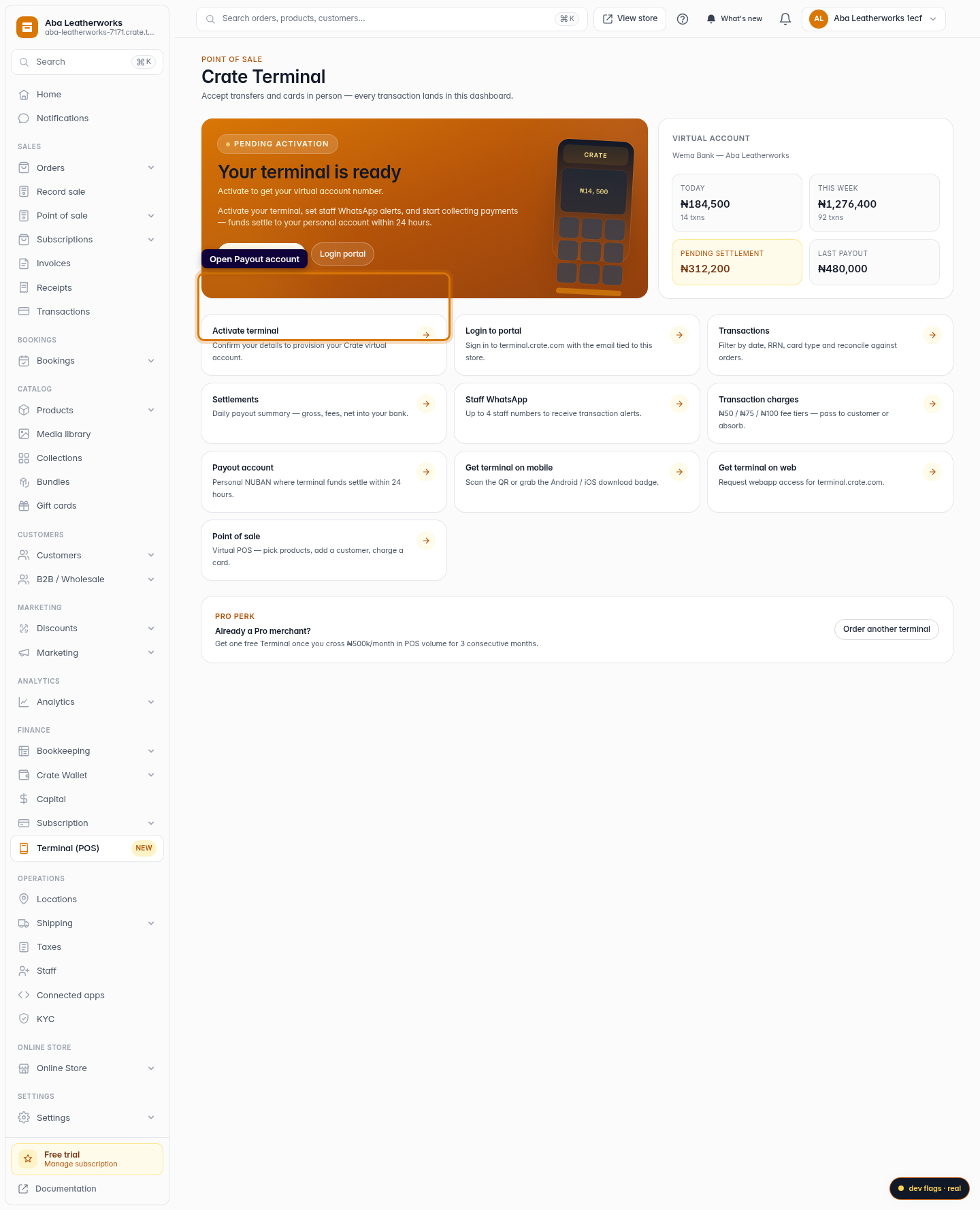Upload your payout account for Terminal: step 1 (web)