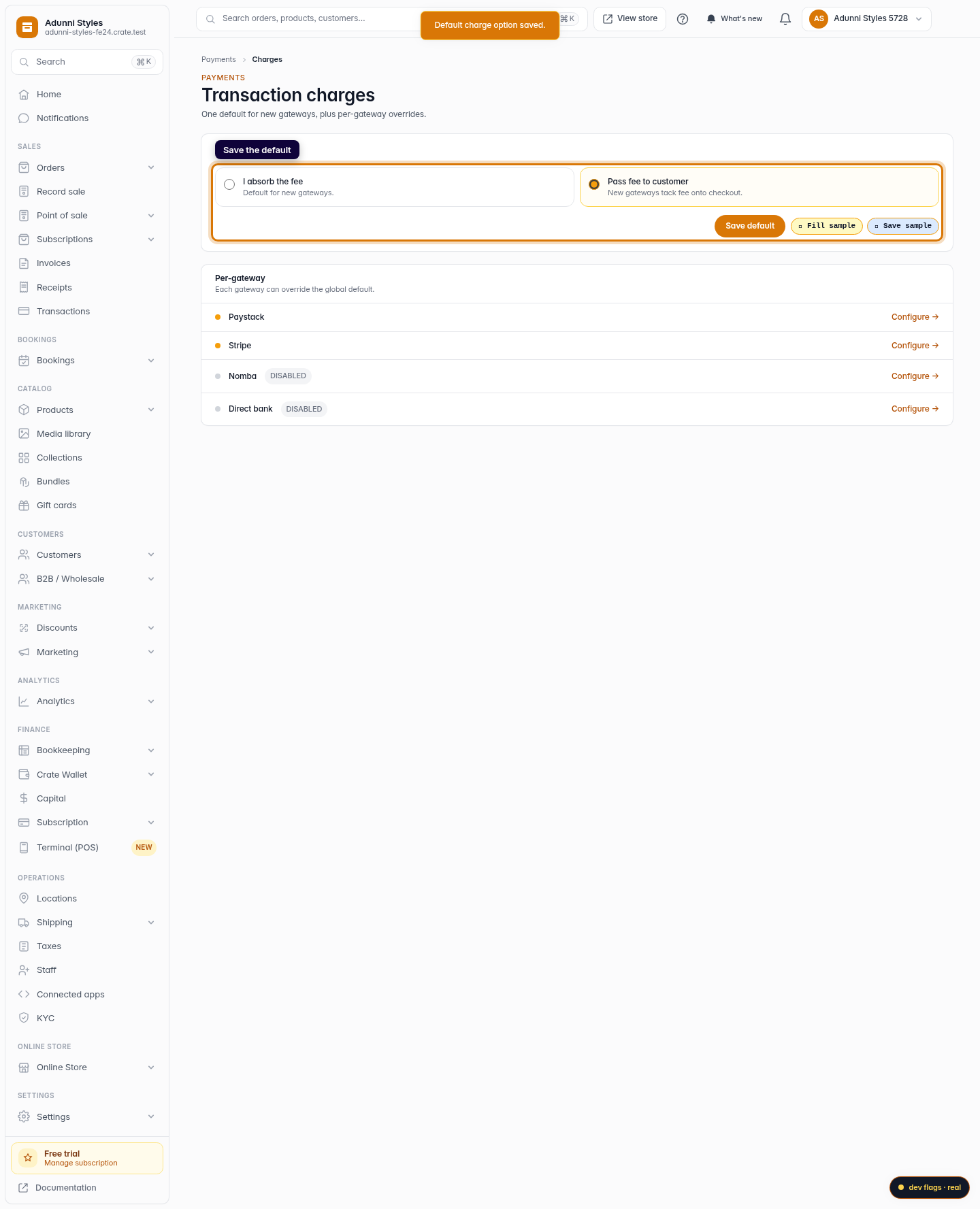 Set who pays the transaction charge: step 3 (web)
