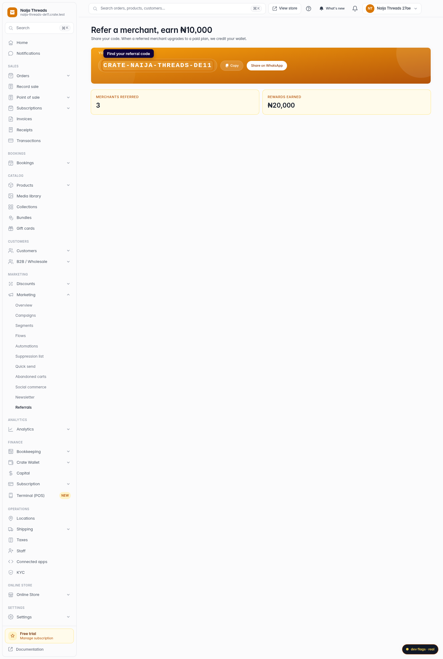 Find your referral code and earnings: step 2 (web)