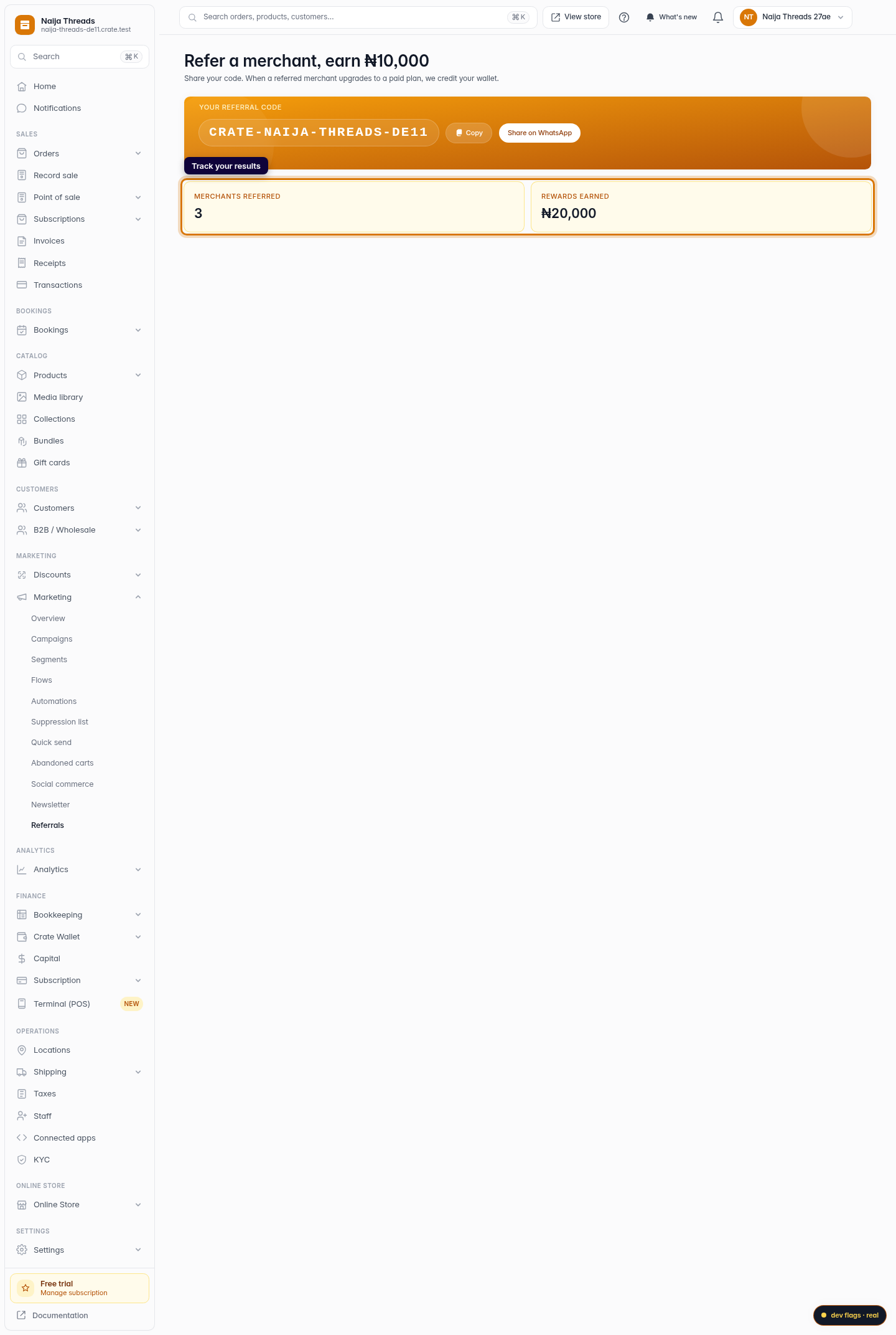 Find your referral code and earnings: step 3 (web)